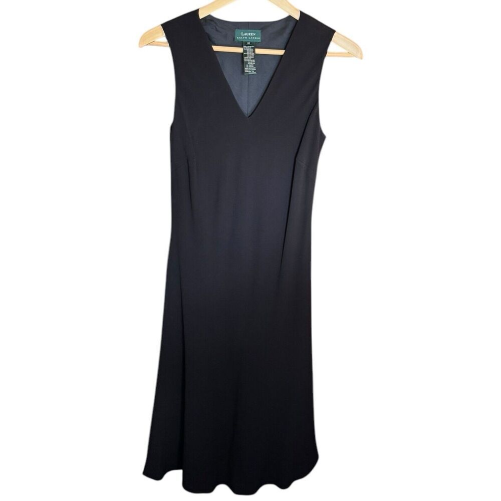 Lauren Ralph Lauren Black Classic V Neck Sleeveless Dress Size 10